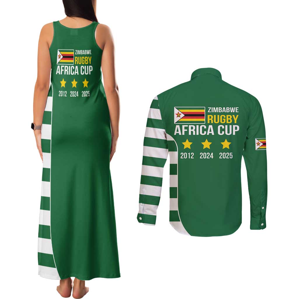 Zimbabwe Rugby Couples Matching Tank Maxi Dress and Long Sleeve Button Shirt One For The History Sables - Wonder Print Shop
