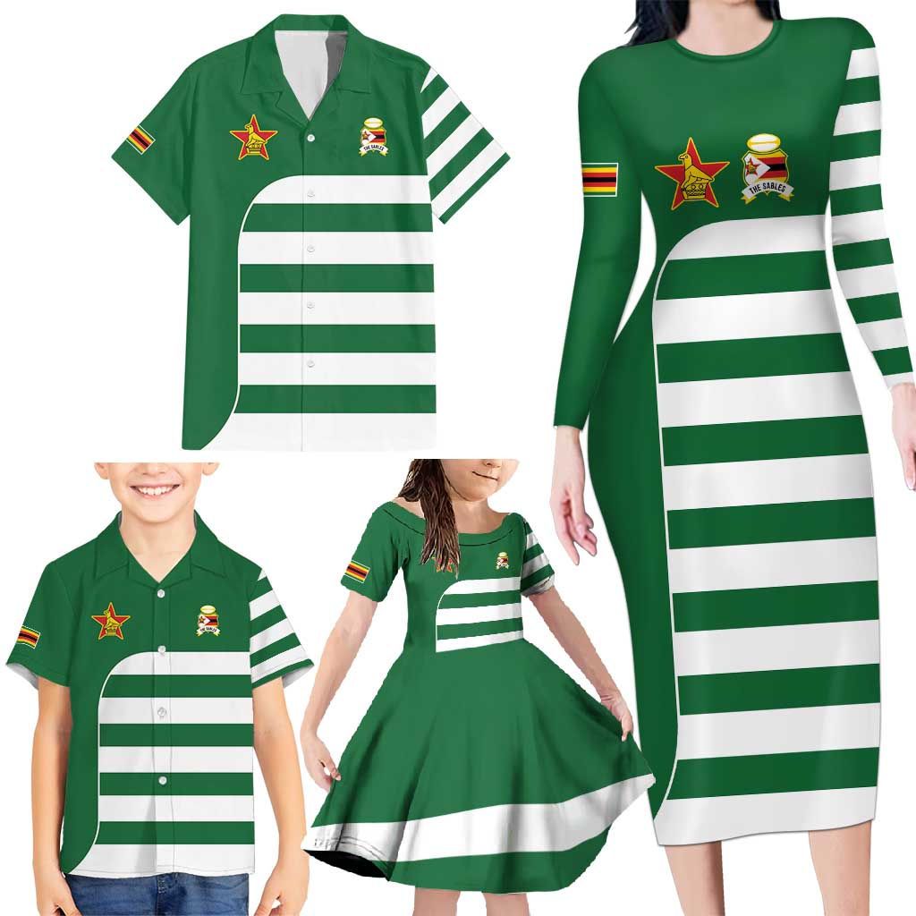 Zimbabwe Rugby Family Matching Long Sleeve Bodycon Dress and Hawaiian Shirt One For The History Sables - Wonder Print Shop