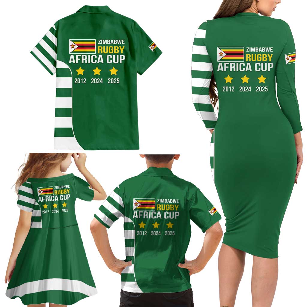 Zimbabwe Rugby Family Matching Long Sleeve Bodycon Dress and Hawaiian Shirt One For The History Sables - Wonder Print Shop