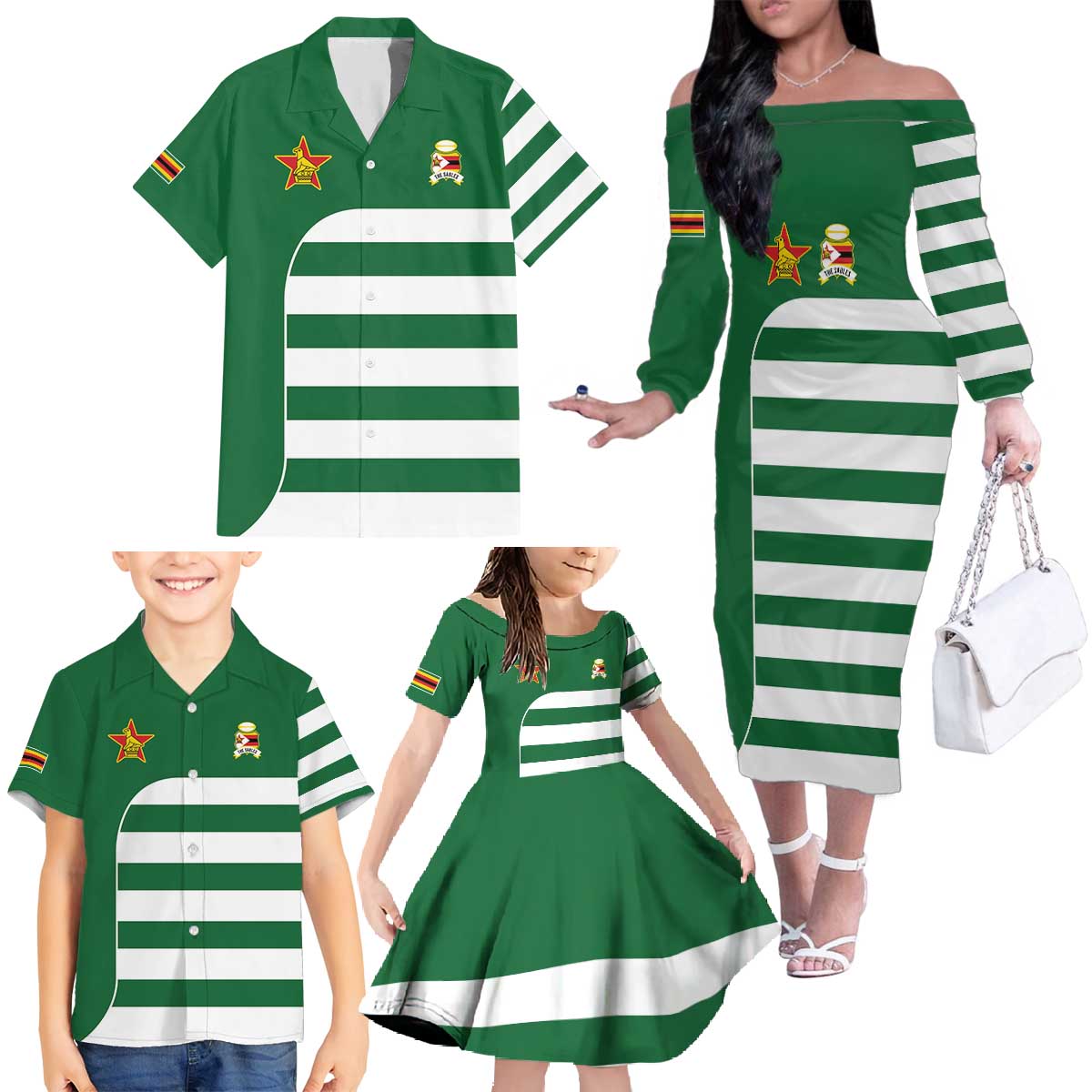 Zimbabwe Rugby Family Matching Off The Shoulder Long Sleeve Dress and Hawaiian Shirt One For The History Sables - Wonder Print Shop