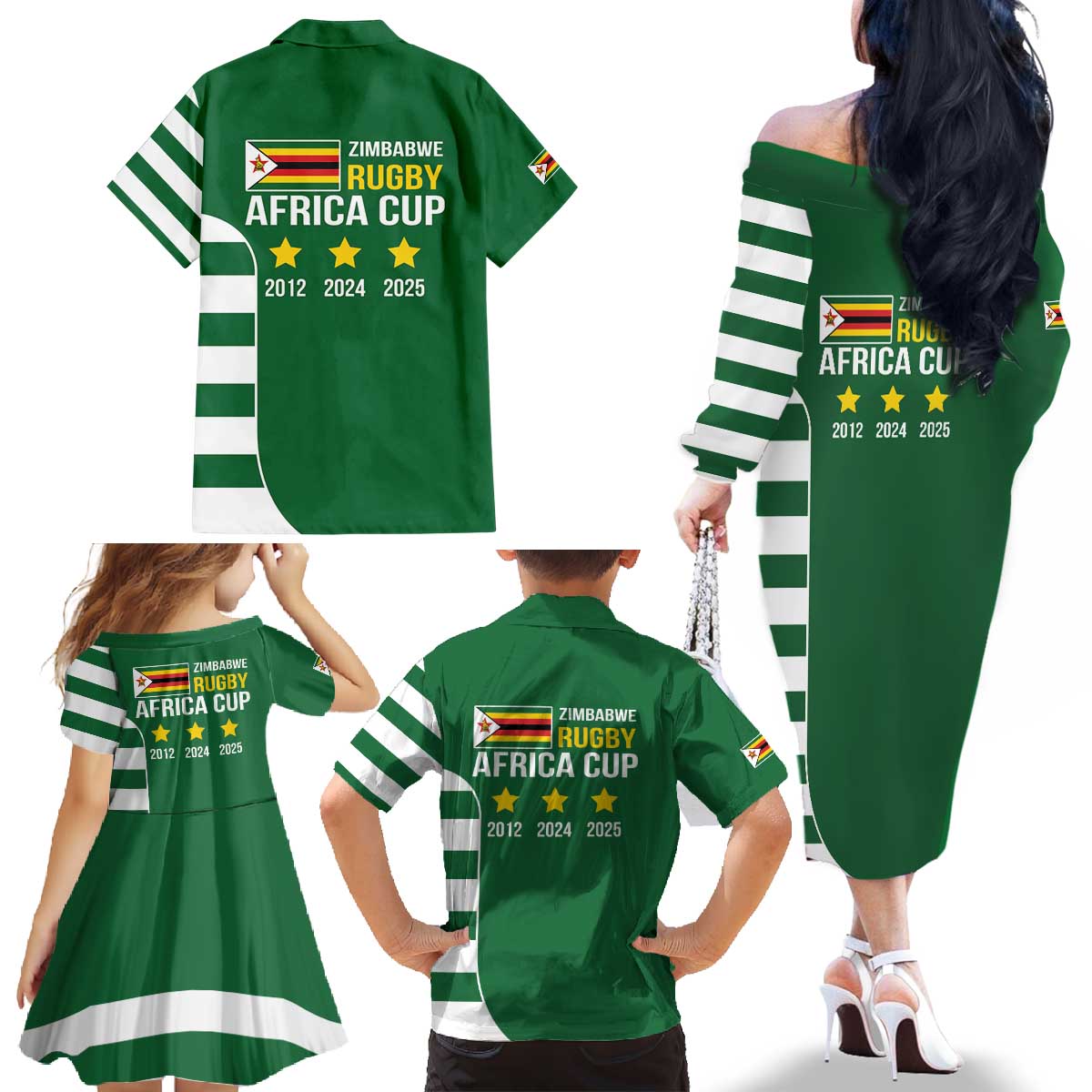 Zimbabwe Rugby Family Matching Off The Shoulder Long Sleeve Dress and Hawaiian Shirt One For The History Sables - Wonder Print Shop