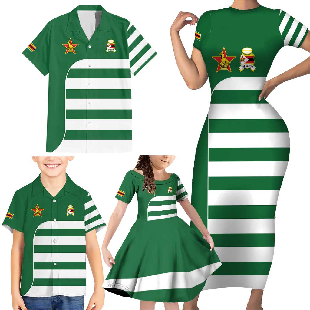 Zimbabwe Rugby Family Matching Short Sleeve Bodycon Dress and Hawaiian Shirt One For The History Sables - Wonder Print Shop