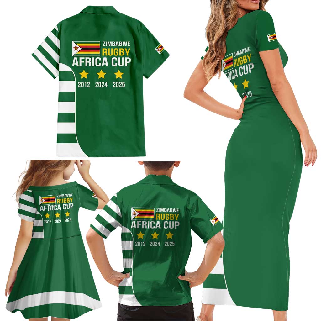 Zimbabwe Rugby Family Matching Short Sleeve Bodycon Dress and Hawaiian Shirt One For The History Sables - Wonder Print Shop