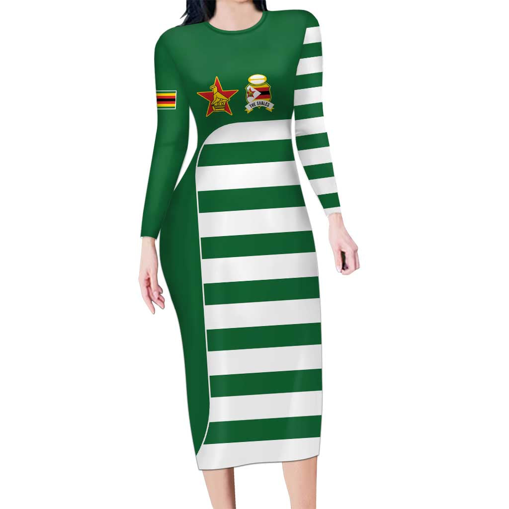 Zimbabwe Rugby Long Sleeve Bodycon Dress One For The History Sables - Wonder Print Shop