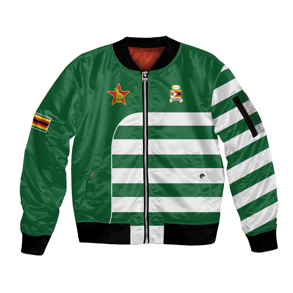 Zimbabwe Rugby Sleeve Zip Bomber Jacket One For The History Sables - Wonder Print Shop