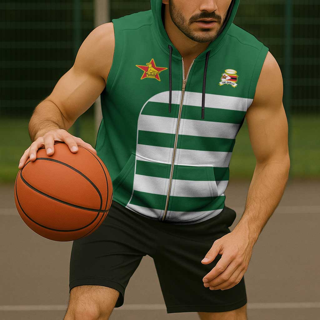 Zimbabwe Rugby Sleeveless Zip Hoodie One For The History Sables - Wonder Print Shop