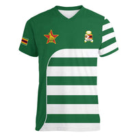 Zimbabwe Rugby Women V-Neck T-Shirt One For The History Sables - Wonder Print Shop