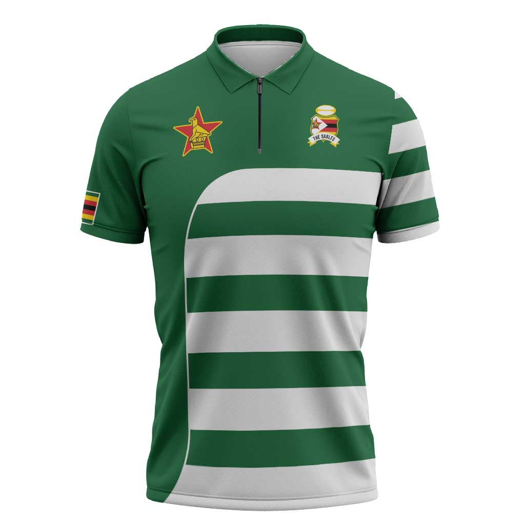 Zimbabwe Rugby Zipper Polo Shirt One For The History Sables - Wonder Print Shop