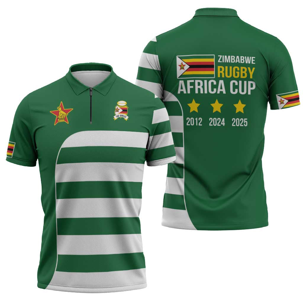 Zimbabwe Rugby Zipper Polo Shirt One For The History Sables - Wonder Print Shop
