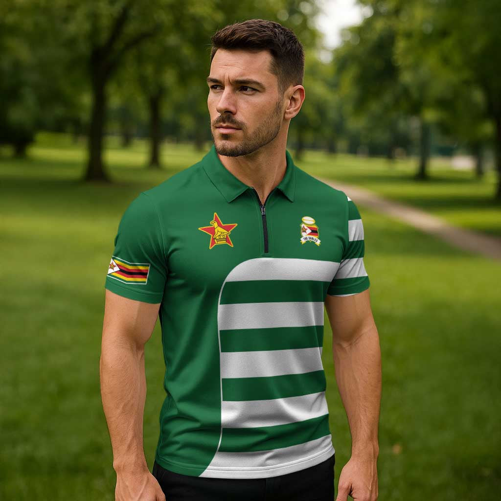 Zimbabwe Rugby Zipper Polo Shirt One For The History Sables - Wonder Print Shop