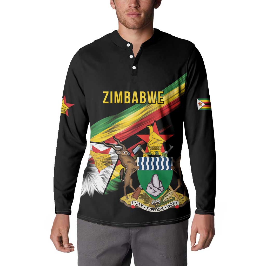 Zimbabwe Wings Flag Button Sweatshirt Proudly Zimbabwean - Wonder Print Shop