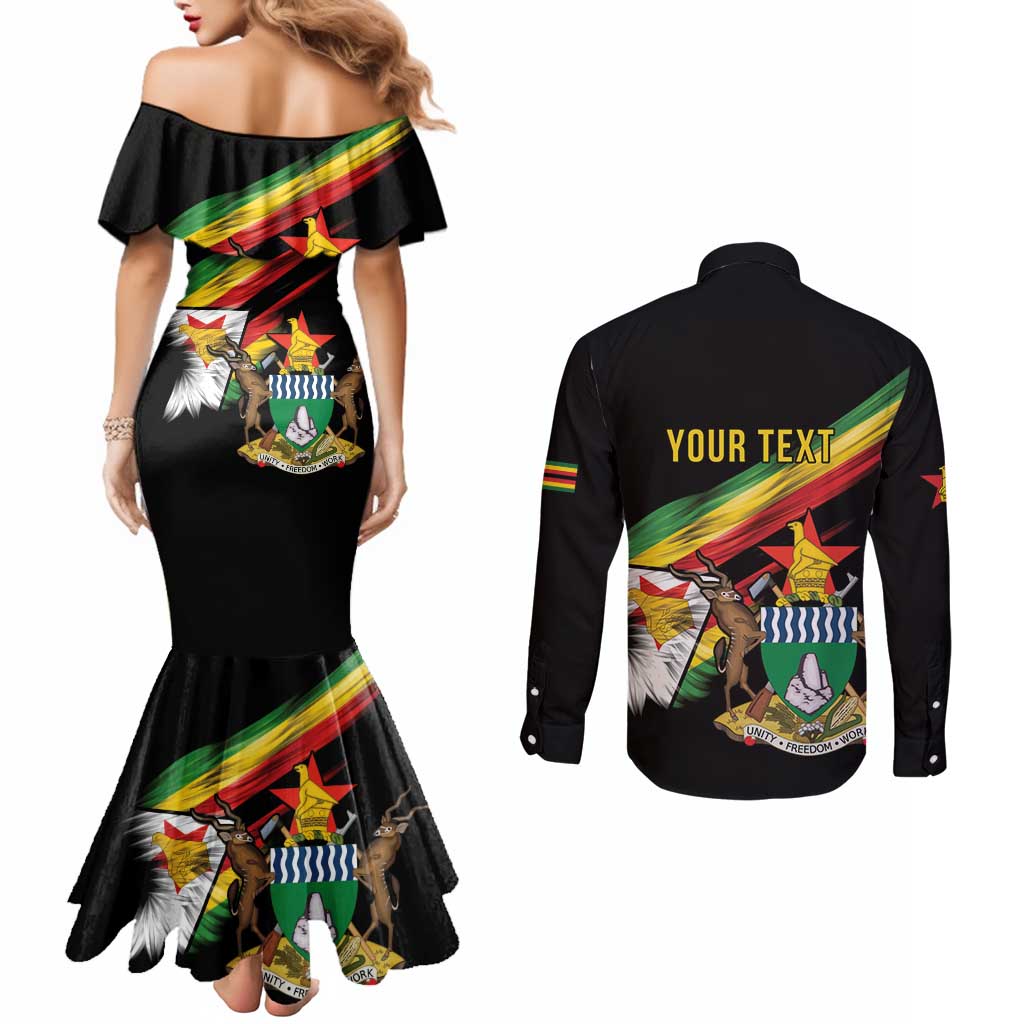 Zimbabwe Wings Flag Couples Matching Mermaid Dress and Long Sleeve Button Shirt Proudly Zimbabwean - Wonder Print Shop