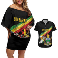 Zimbabwe Wings Flag Couples Matching Off Shoulder Short Dress and Hawaiian Shirt Proudly Zimbabwean - Wonder Print Shop