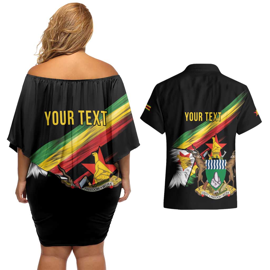 Zimbabwe Wings Flag Couples Matching Off Shoulder Short Dress and Hawaiian Shirt Proudly Zimbabwean - Wonder Print Shop