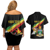 Zimbabwe Wings Flag Couples Matching Off Shoulder Short Dress and Hawaiian Shirt Proudly Zimbabwean - Wonder Print Shop