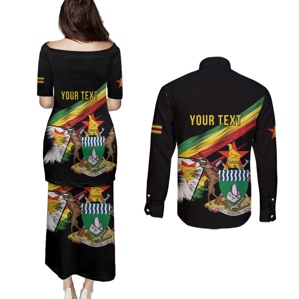 Zimbabwe Wings Flag Couples Matching Puletasi and Long Sleeve Button Shirt Proudly Zimbabwean - Wonder Print Shop