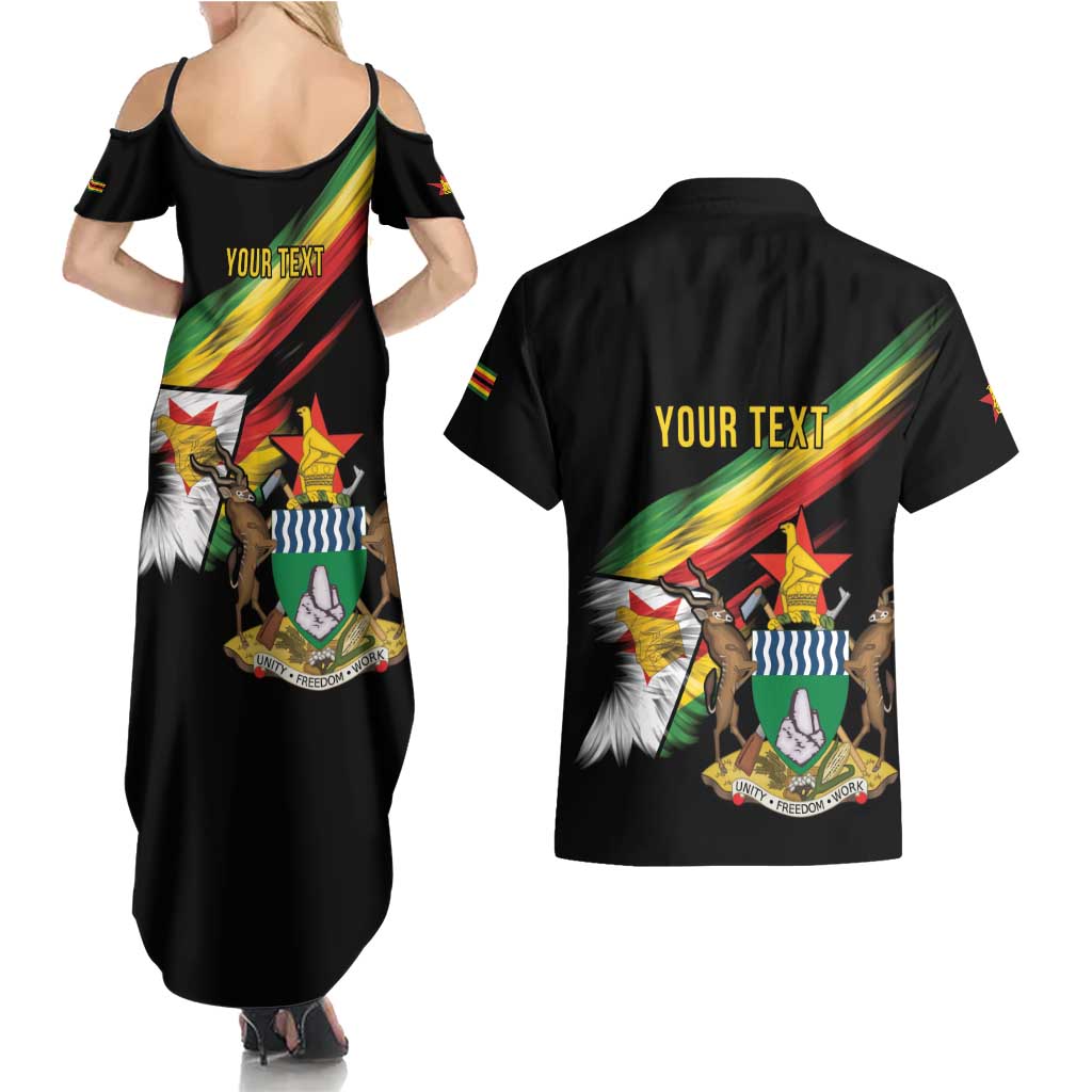 Zimbabwe Wings Flag Couples Matching Summer Maxi Dress and Hawaiian Shirt Proudly Zimbabwean - Wonder Print Shop