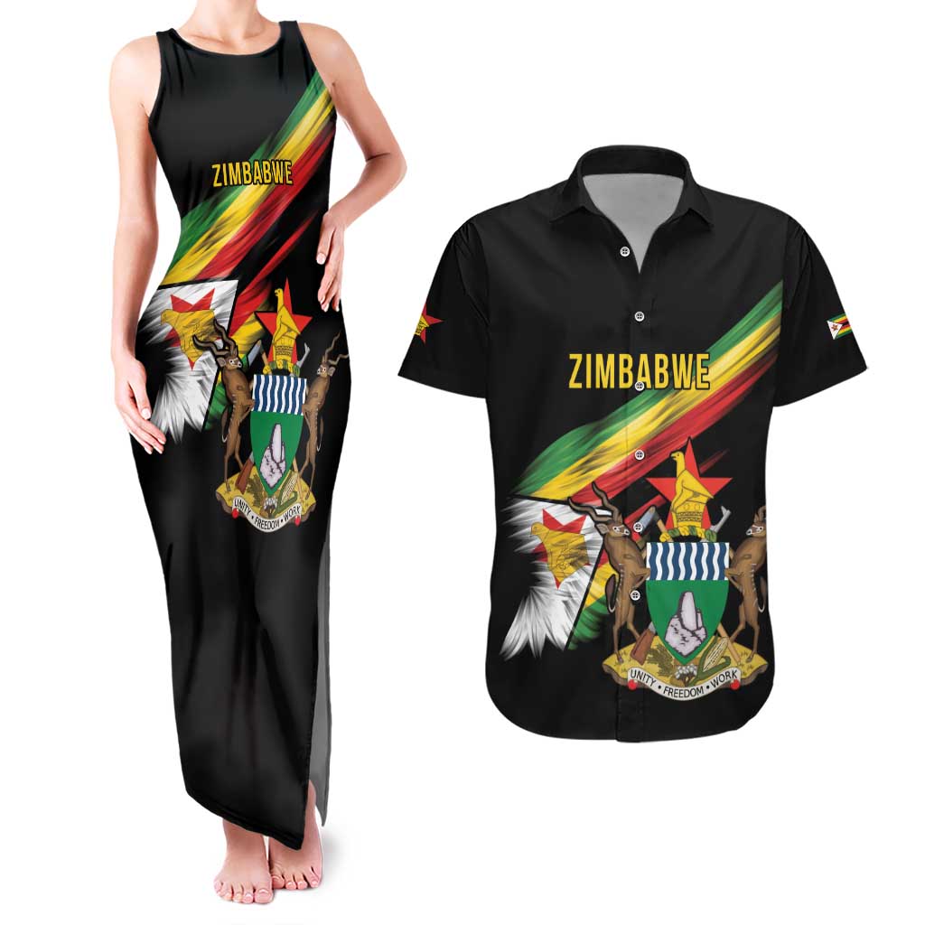 Zimbabwe Wings Flag Couples Matching Tank Maxi Dress and Hawaiian Shirt Proudly Zimbabwean - Wonder Print Shop