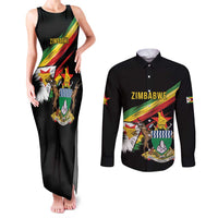 Zimbabwe Wings Flag Couples Matching Tank Maxi Dress and Long Sleeve Button Shirt Proudly Zimbabwean - Wonder Print Shop