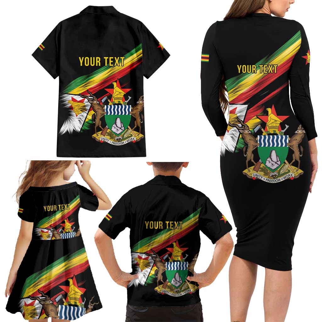 Zimbabwe Wings Flag Family Matching Long Sleeve Bodycon Dress and Hawaiian Shirt Proudly Zimbabwean - Wonder Print Shop