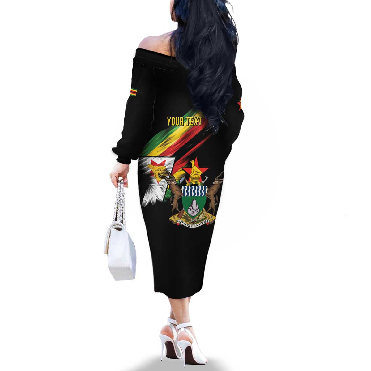 Zimbabwe Wings Flag Family Matching Off The Shoulder Long Sleeve Dress and Hawaiian Shirt Proudly Zimbabwean - Wonder Print Shop