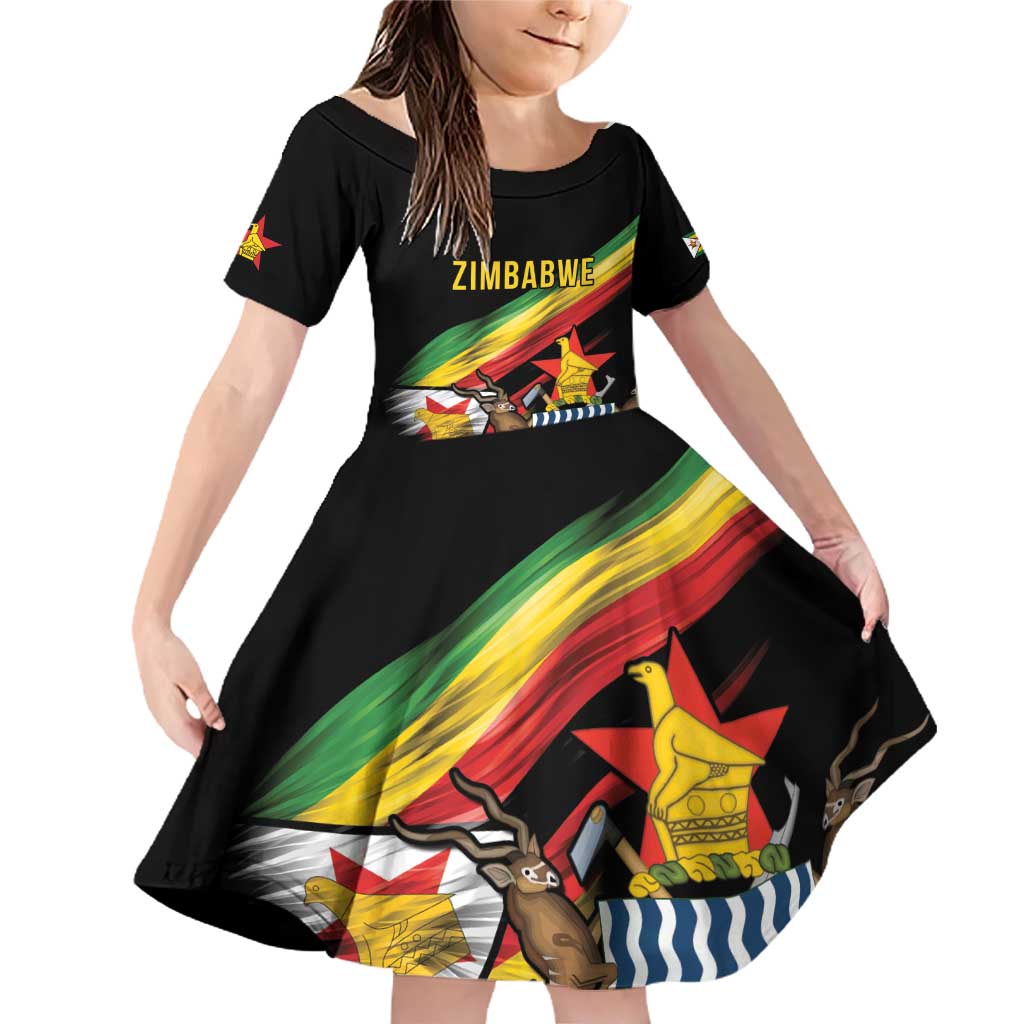 Zimbabwe Wings Flag Family Matching Off Shoulder Short Dress and Hawaiian Shirt Proudly Zimbabwean - Wonder Print Shop
