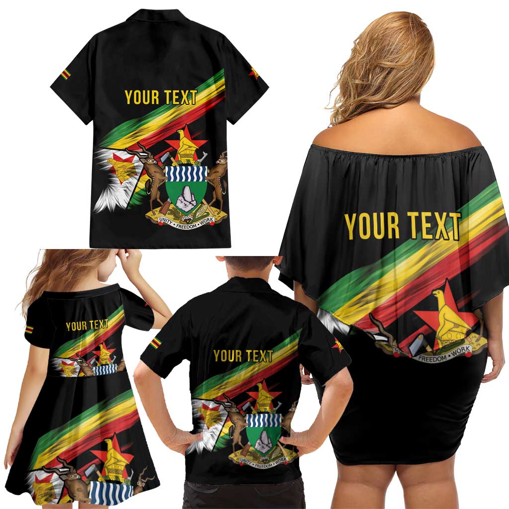 Zimbabwe Wings Flag Family Matching Off Shoulder Short Dress and Hawaiian Shirt Proudly Zimbabwean - Wonder Print Shop