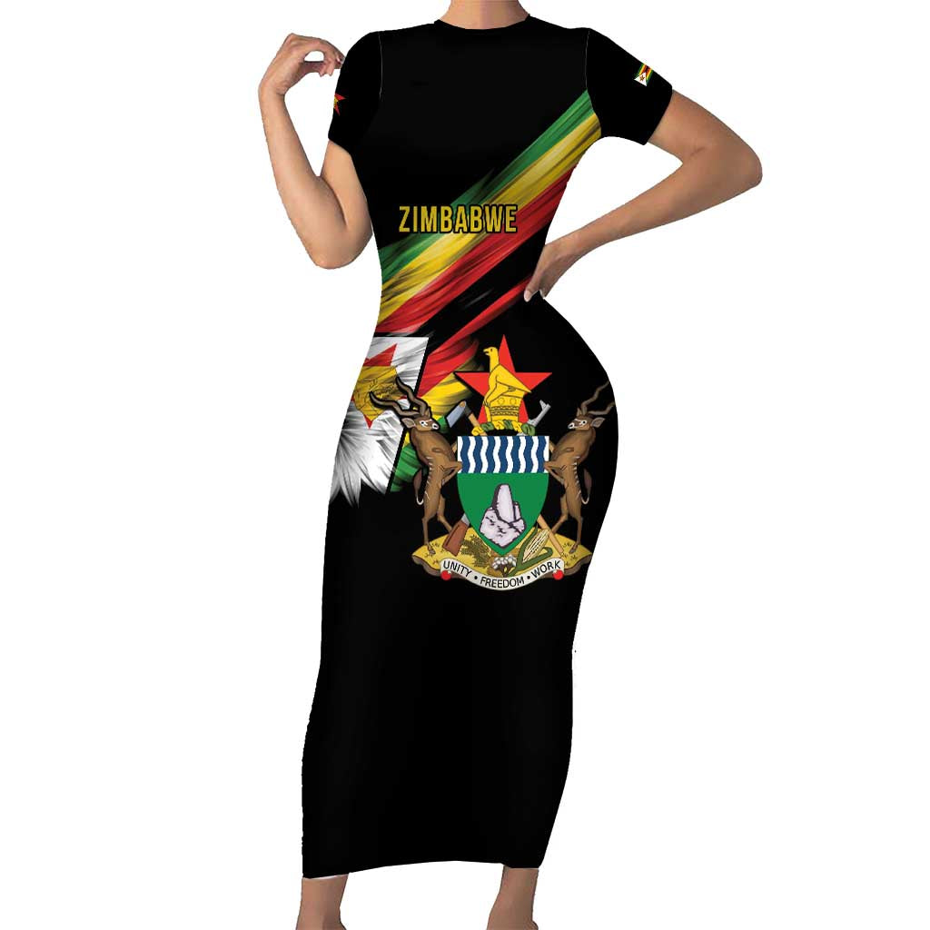 Zimbabwe Wings Flag Family Matching Short Sleeve Bodycon Dress and Hawaiian Shirt Proudly Zimbabwean - Wonder Print Shop