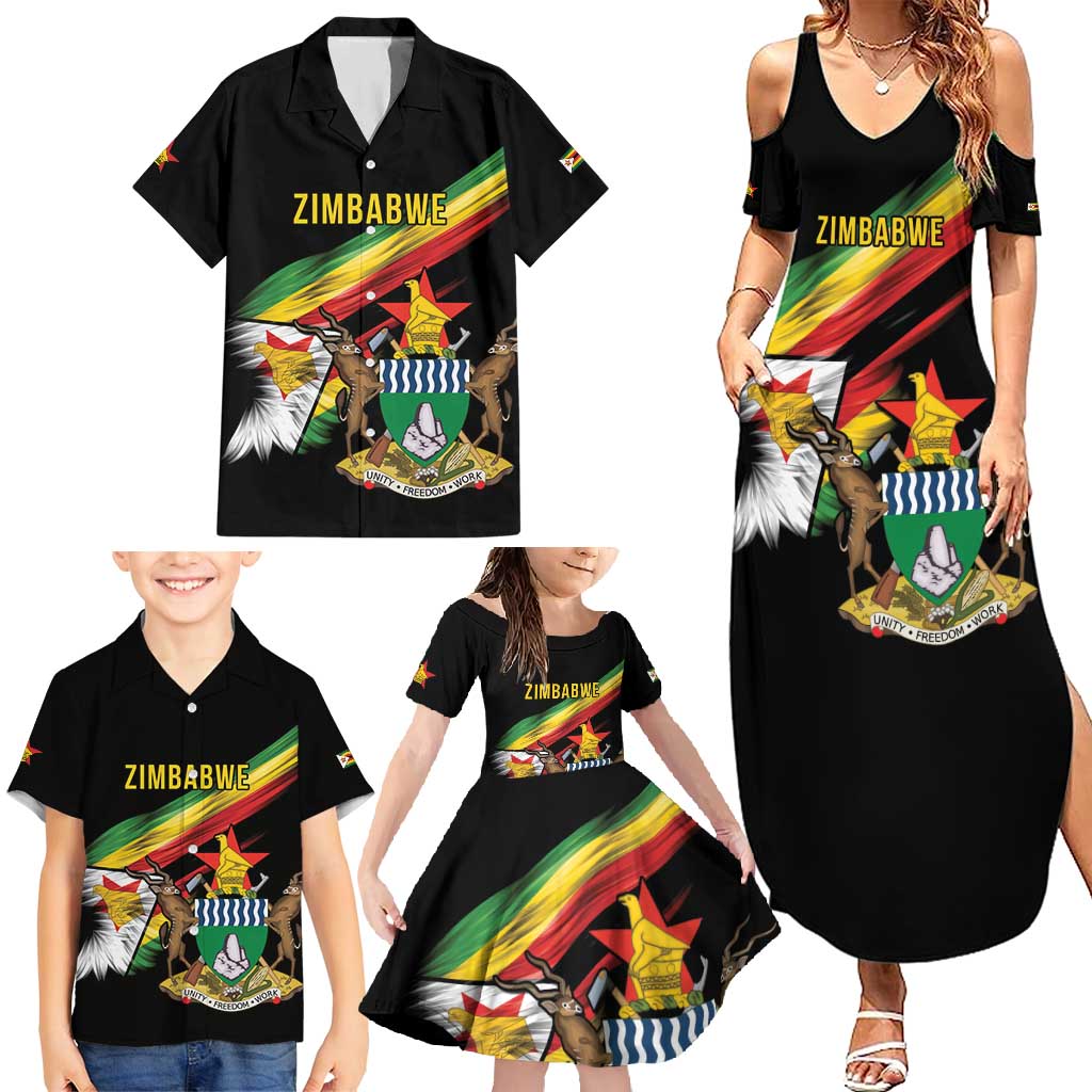 Zimbabwe Wings Flag Family Matching Summer Maxi Dress and Hawaiian Shirt Proudly Zimbabwean - Wonder Print Shop