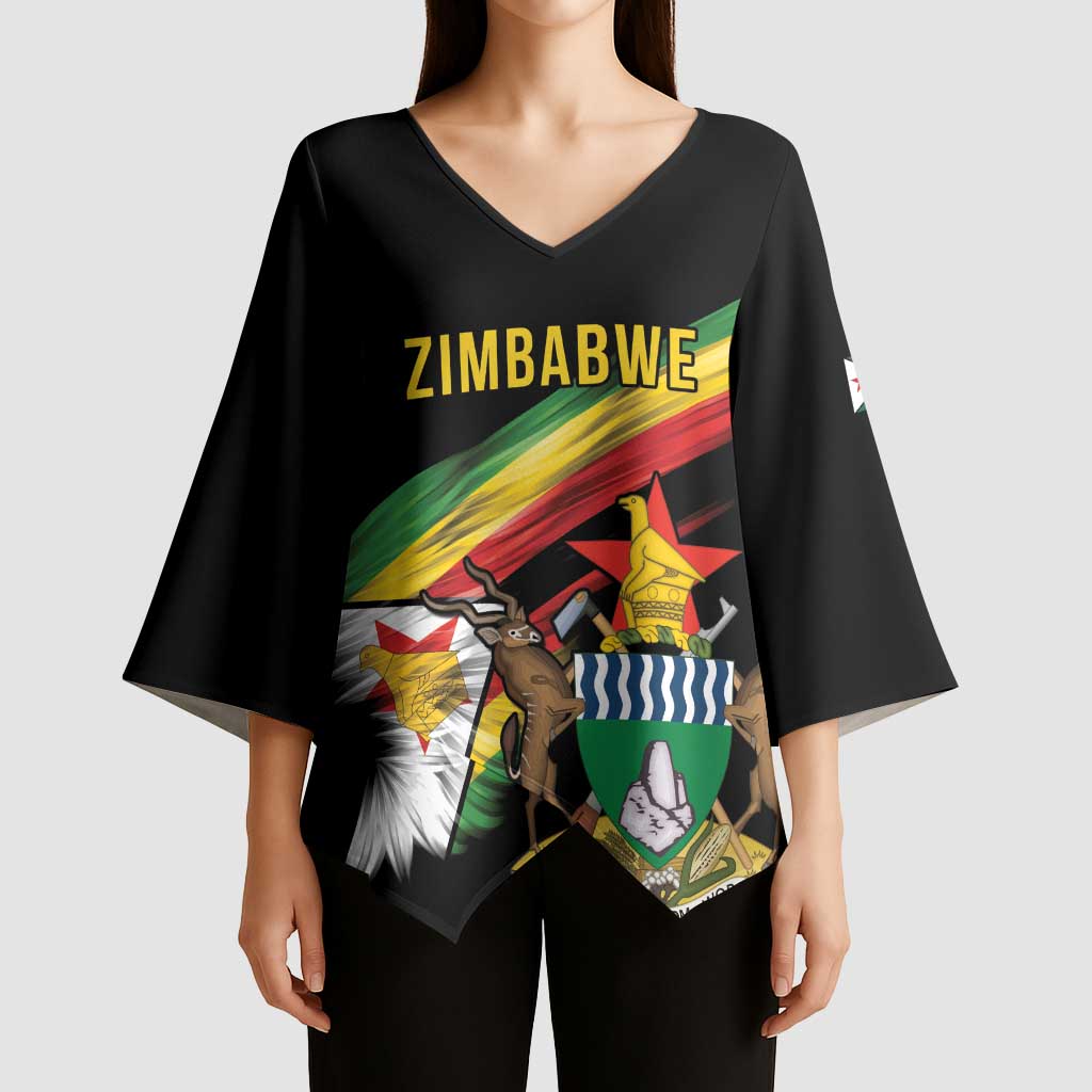 Zimbabwe Wings Flag Kimono Sleeve Blouse Proudly Zimbabwean - Wonder Print Shop