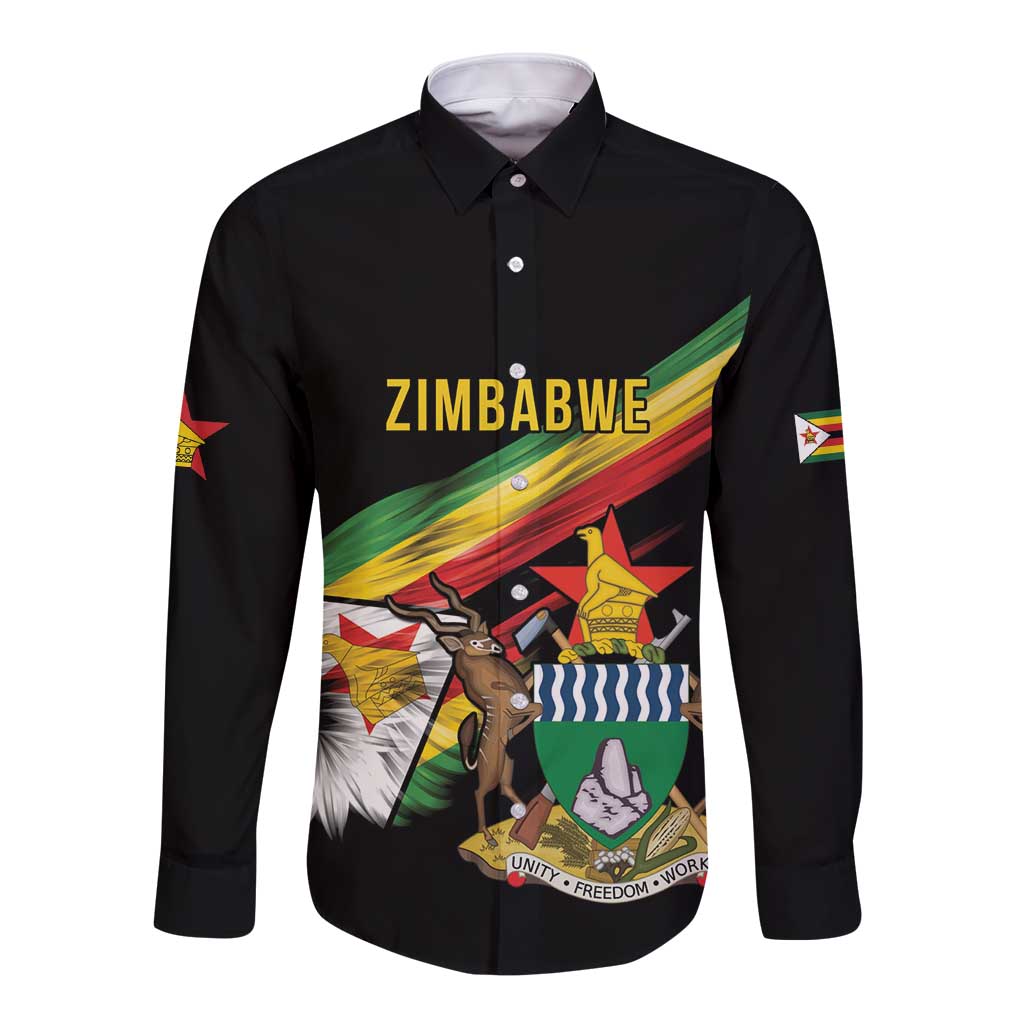 Zimbabwe Wings Flag Long Sleeve Button Shirt Proudly Zimbabwean - Wonder Print Shop
