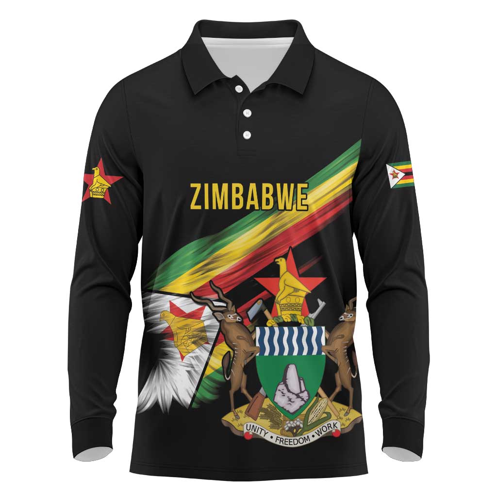 Zimbabwe Wings Flag Long Sleeve Polo Shirt Proudly Zimbabwean - Wonder Print Shop