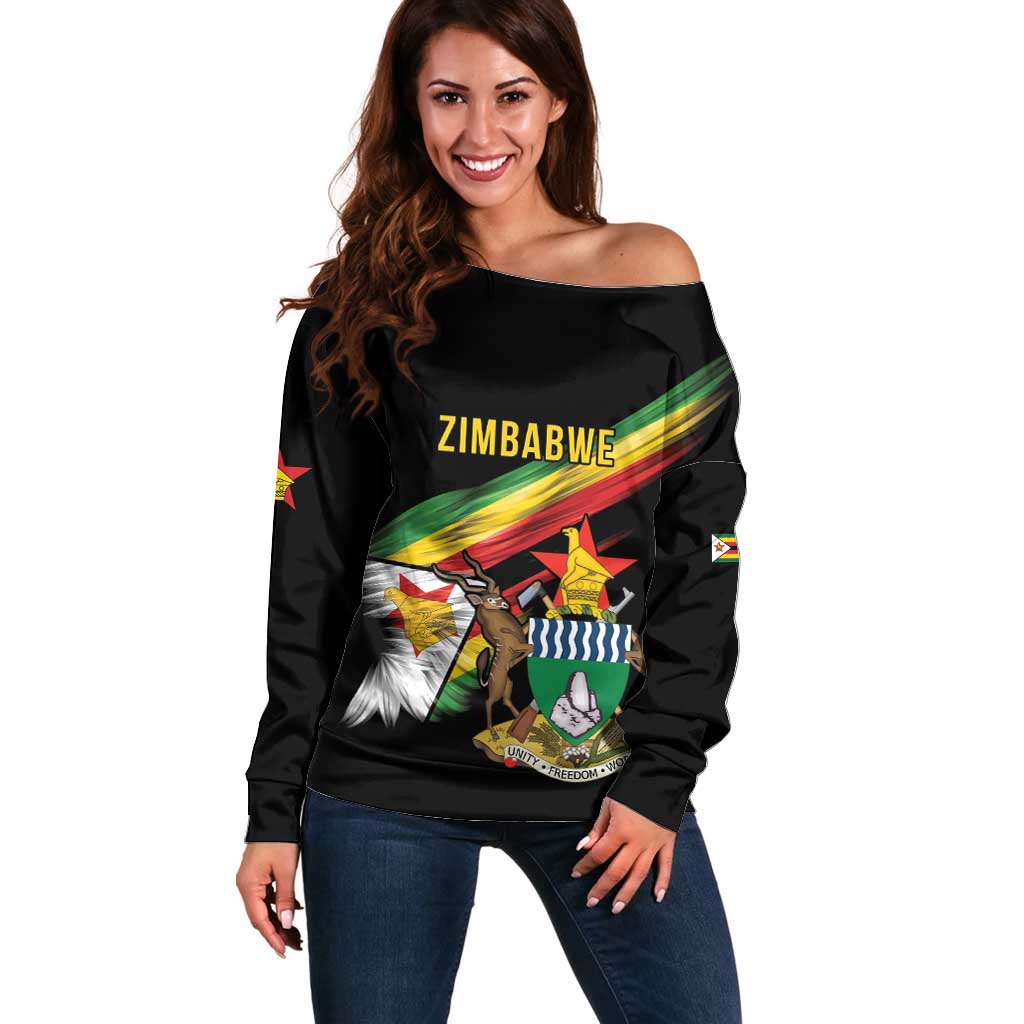Zimbabwe Wings Flag Off Shoulder Sweater Proudly Zimbabwean - Wonder Print Shop