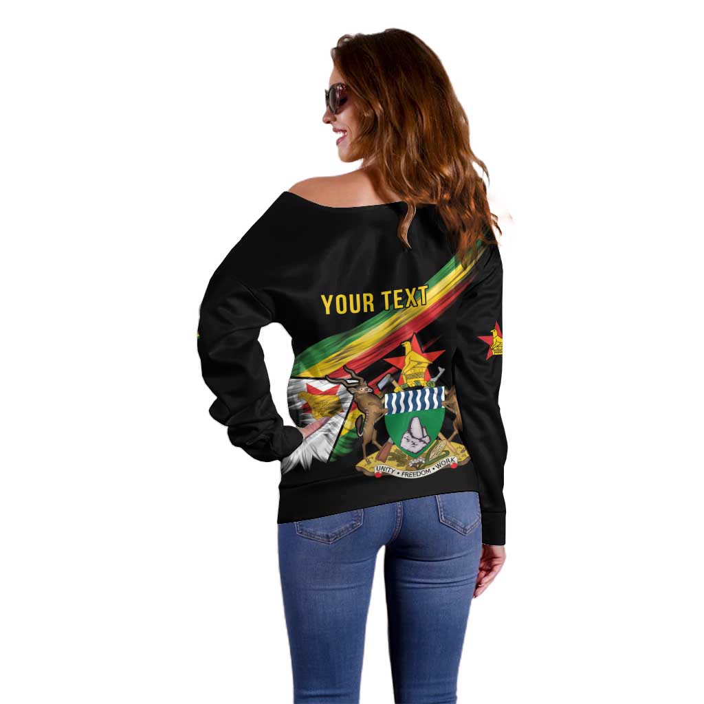 Zimbabwe Wings Flag Off Shoulder Sweater Proudly Zimbabwean - Wonder Print Shop