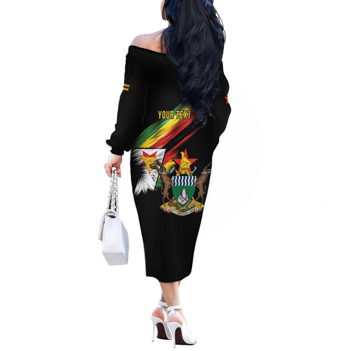 Zimbabwe Wings Flag Off The Shoulder Long Sleeve Dress Proudly Zimbabwean - Wonder Print Shop