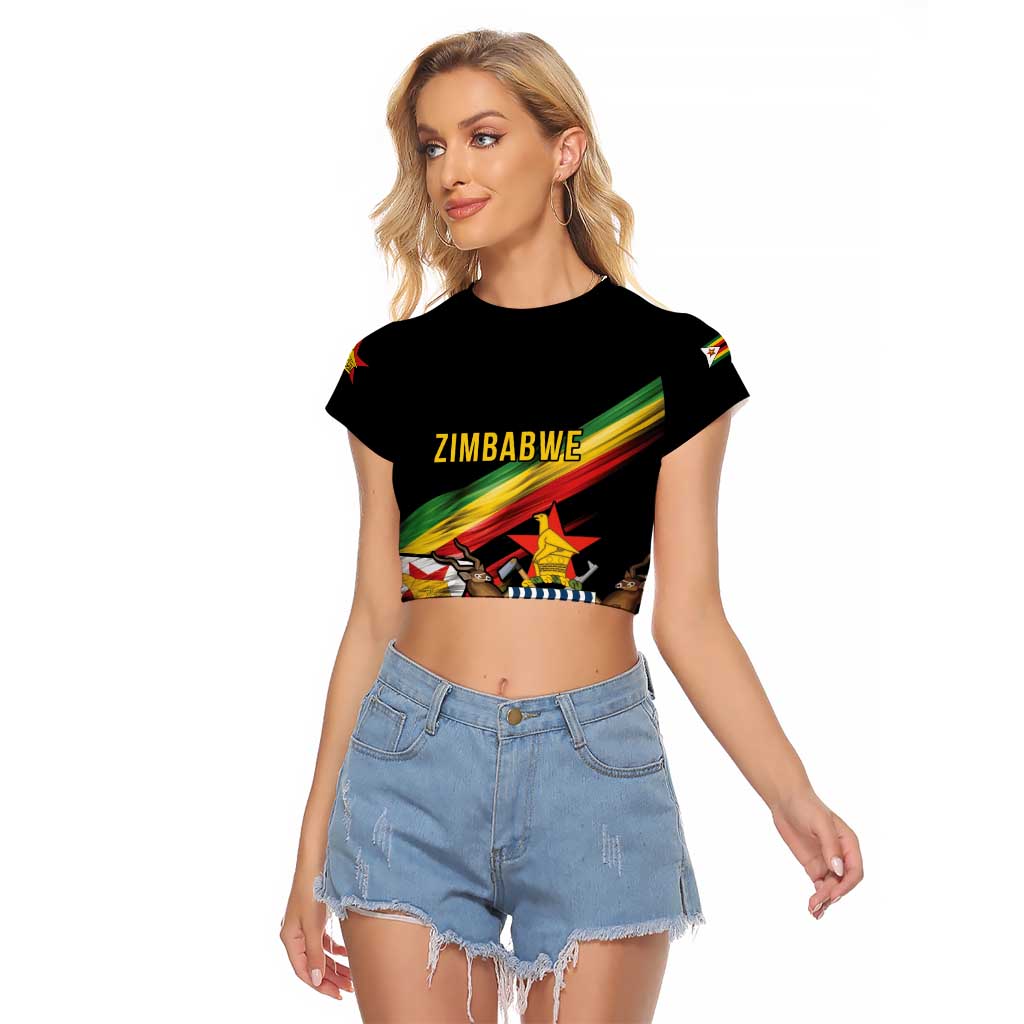 Zimbabwe Wings Flag Raglan Cropped T Shirt Proudly Zimbabwean - Wonder Print Shop