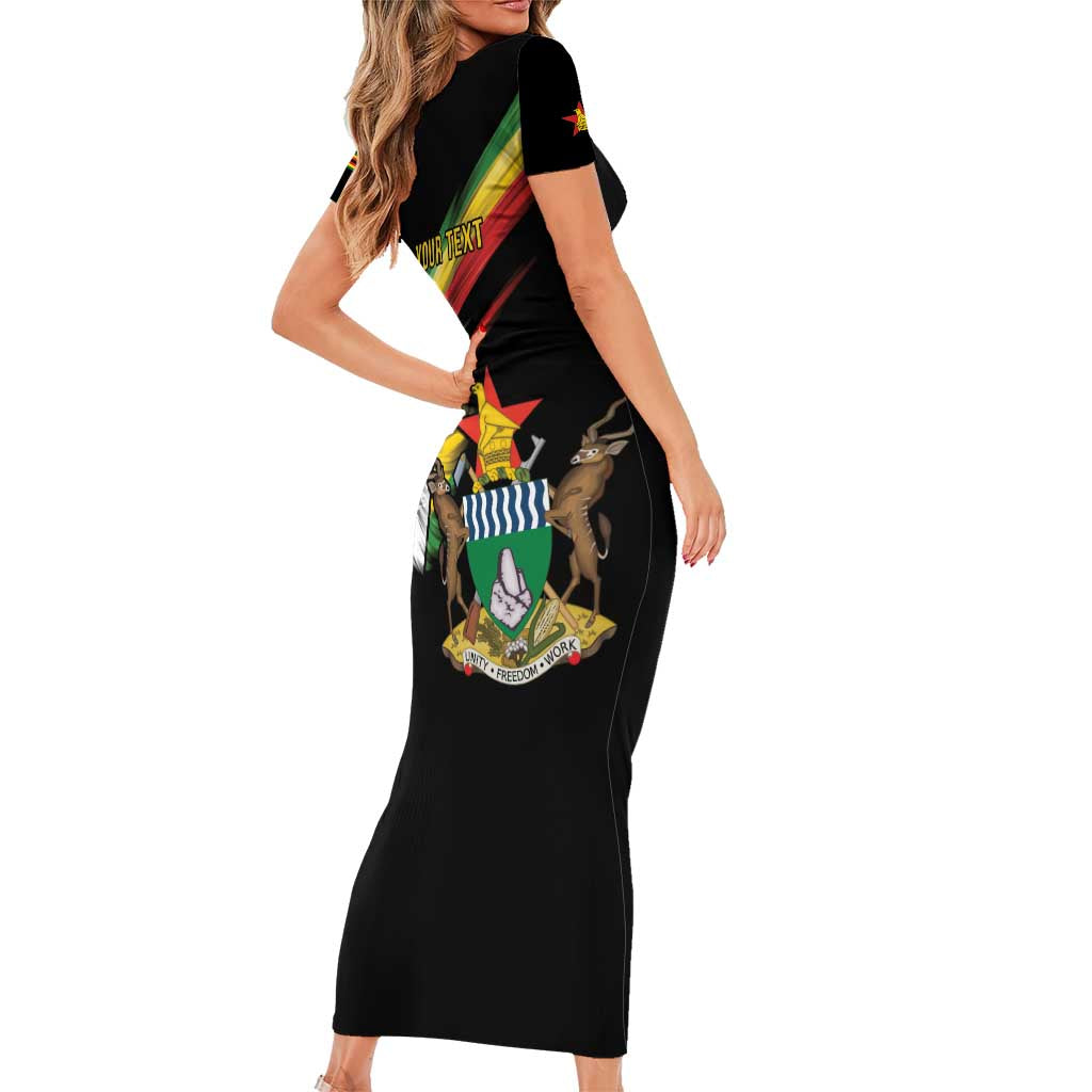 Zimbabwe Wings Flag Short Sleeve Bodycon Dress Proudly Zimbabwean - Wonder Print Shop