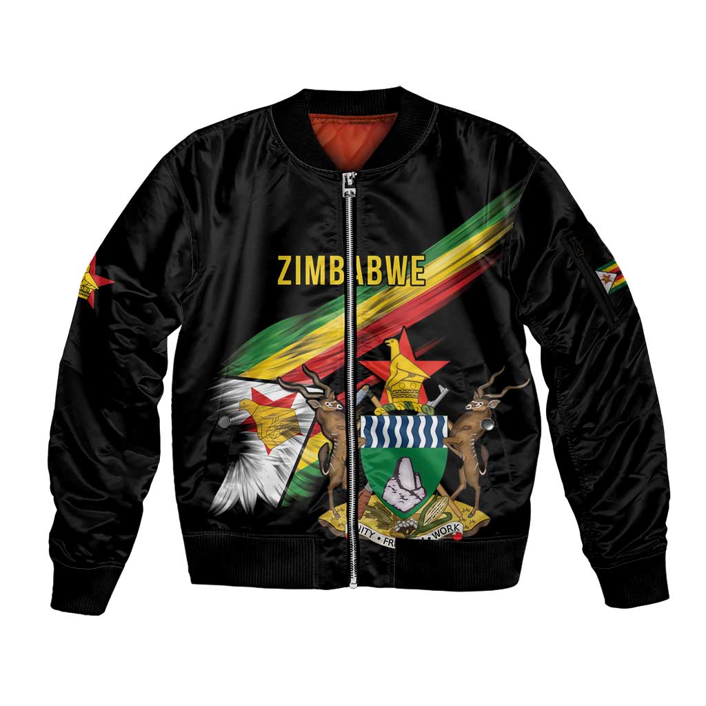Zimbabwe Wings Flag Sleeve Zip Bomber Jacket Proudly Zimbabwean - Wonder Print Shop