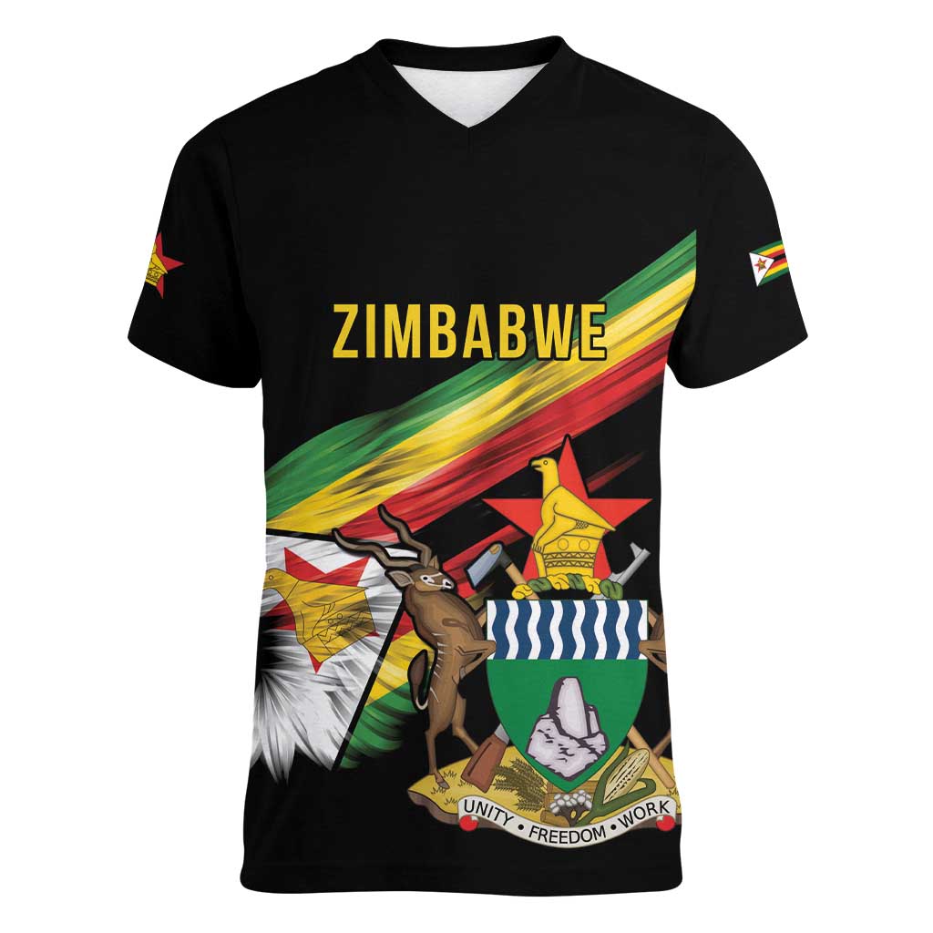 Zimbabwe Wings Flag Women V-Neck T-Shirt Proudly Zimbabwean - Wonder Print Shop