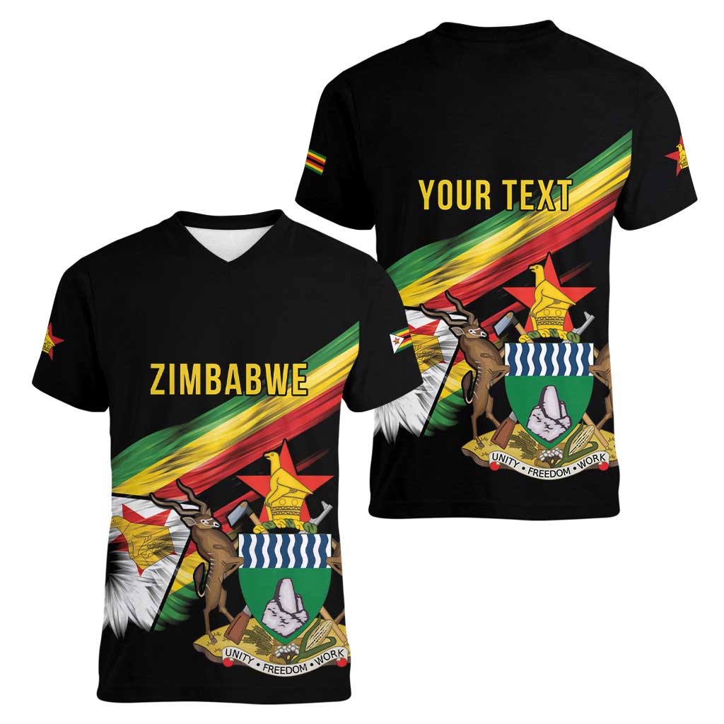 Zimbabwe Wings Flag Women V-Neck T-Shirt Proudly Zimbabwean - Wonder Print Shop