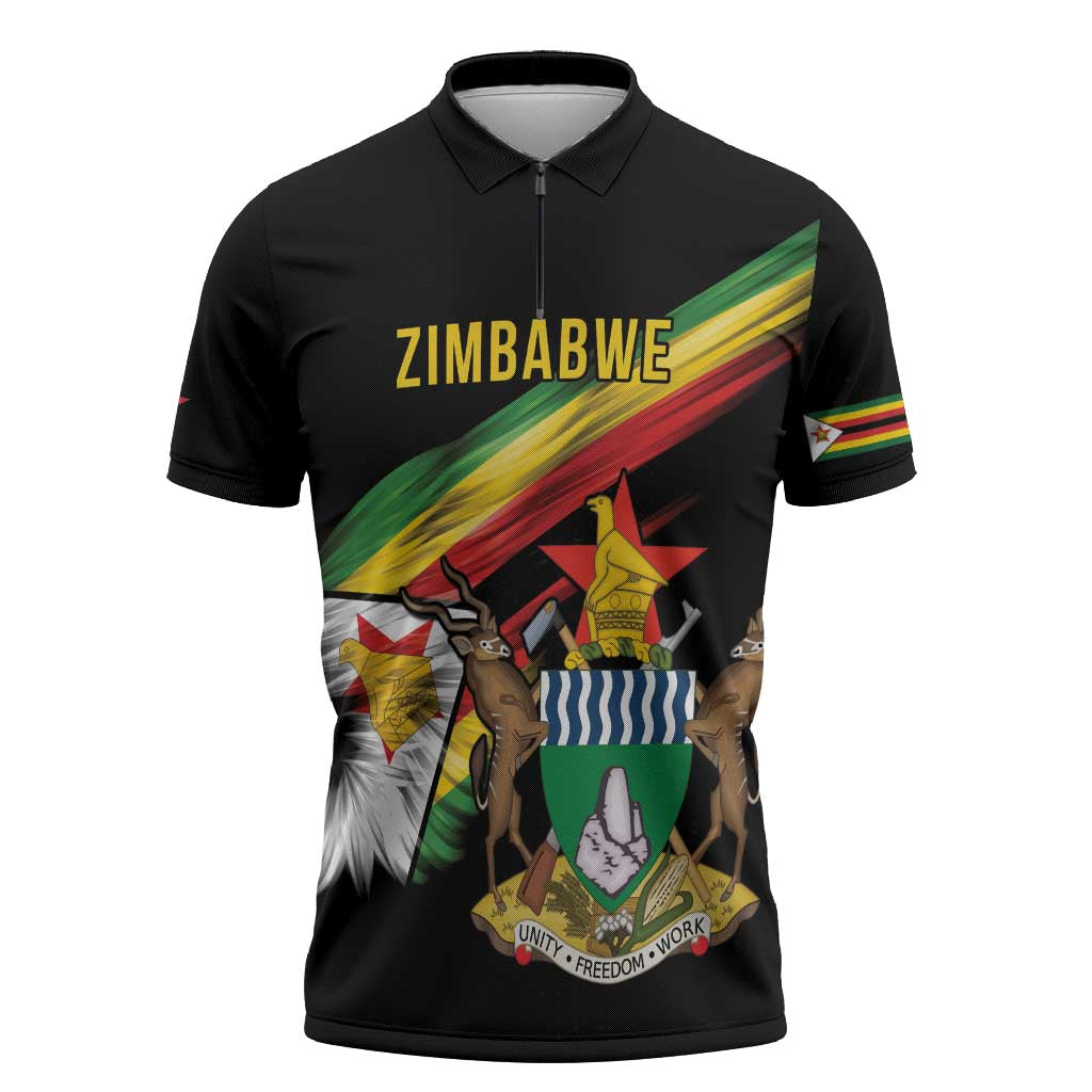 Zimbabwe Wings Flag Zipper Polo Shirt Proudly Zimbabwean - Wonder Print Shop