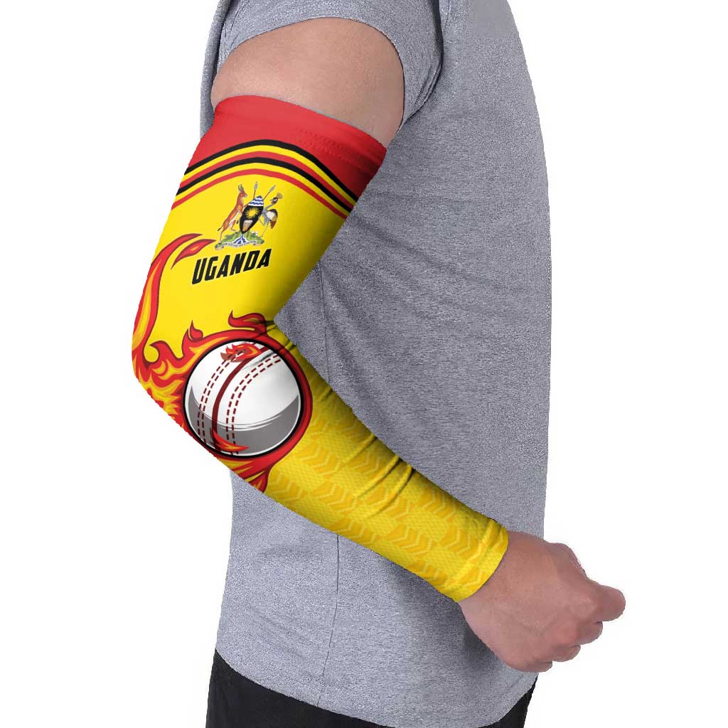 Uganda Cricket Custom Arm Sleeves Cranes Cricket Ball Fire - Wonder Print Shop
