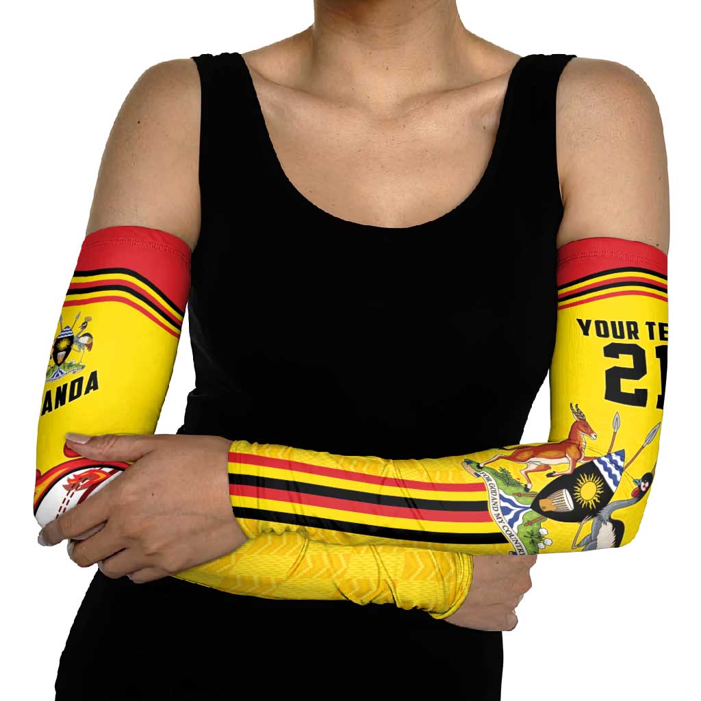 Uganda Cricket Custom Arm Sleeves Cranes Cricket Ball Fire - Wonder Print Shop