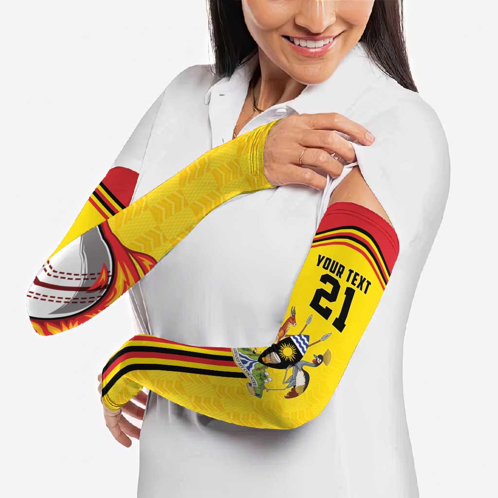 Uganda Cricket Custom Arm Sleeves Cranes Cricket Ball Fire - Wonder Print Shop