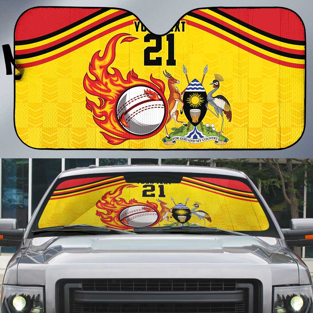 Uganda Cricket Custom Auto Sun Shade Cranes Cricket Ball Fire - Wonder Print Shop