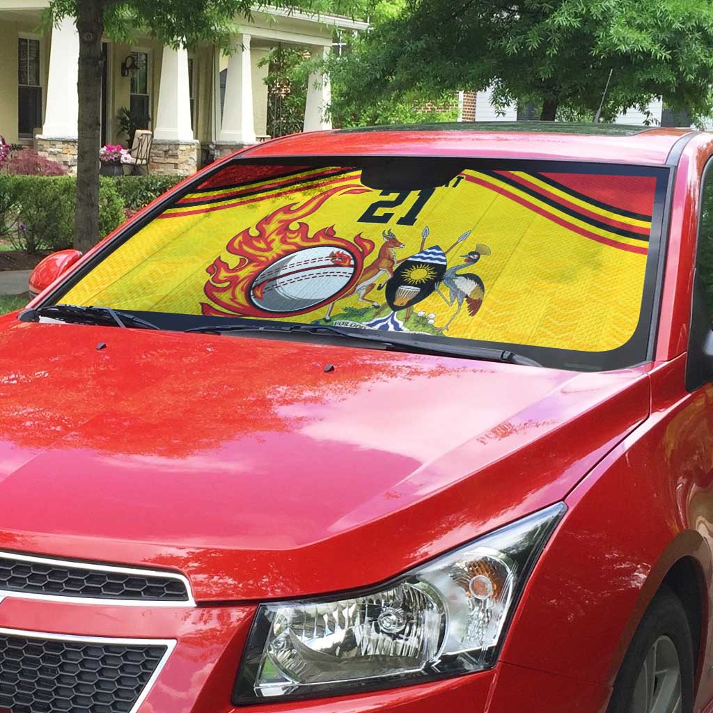 Uganda Cricket Custom Auto Sun Shade Cranes Cricket Ball Fire - Wonder Print Shop