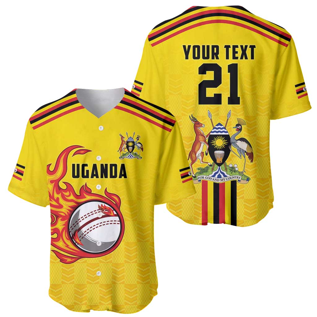 Uganda Cricket Custom Baseball Jersey Cranes Cricket Ball Fire - Wonder Print Shop