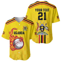 Uganda Cricket Custom Baseball Jersey Cranes Cricket Ball Fire - Wonder Print Shop