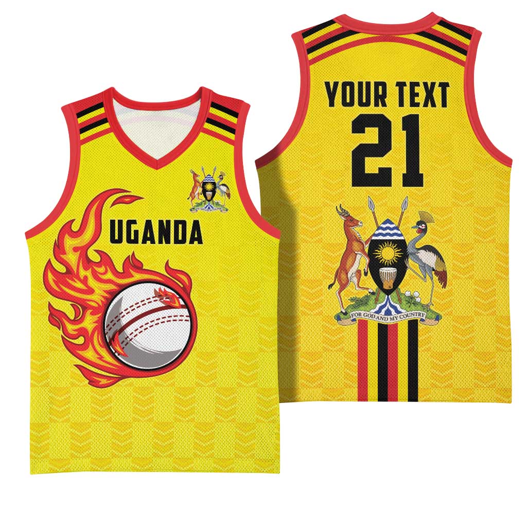 Uganda Cricket Custom Basketball Jersey Cranes Cricket Ball Fire - Wonder Print Shop