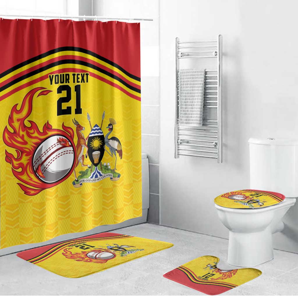 Uganda Cricket Custom Bathroom Set Cranes Cricket Ball Fire - Wonder Print Shop